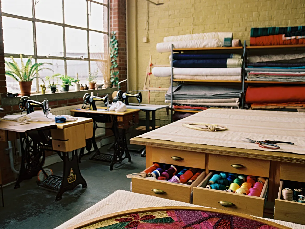 Our Manchester textile decoration workshop and studio where we combine traditional craftsmanship with modern embroidery